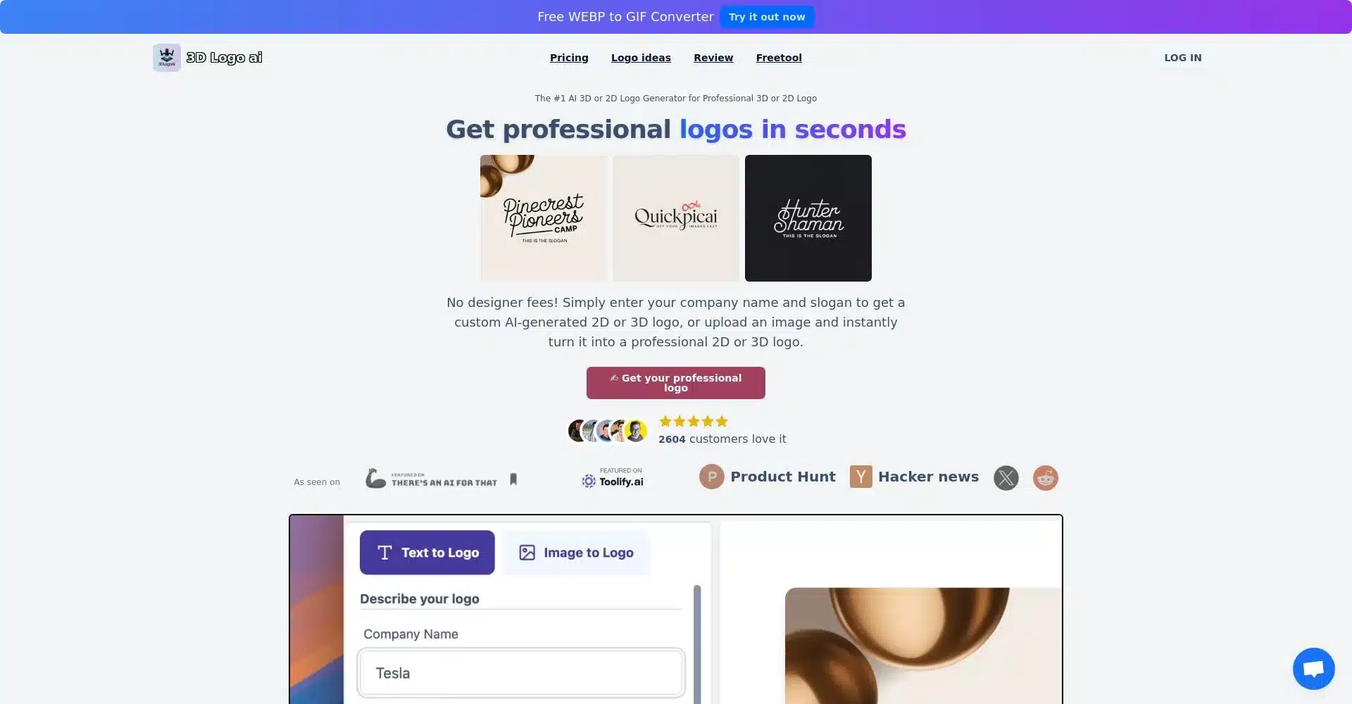 PƔgina principal del generador de logotipos profesionales con IA