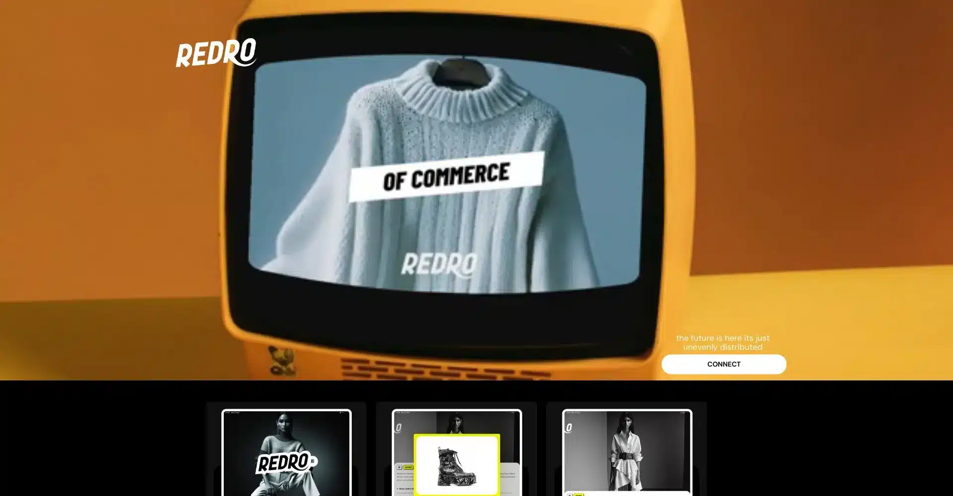 Suéter blanco en pantalla retro con logo de Redro