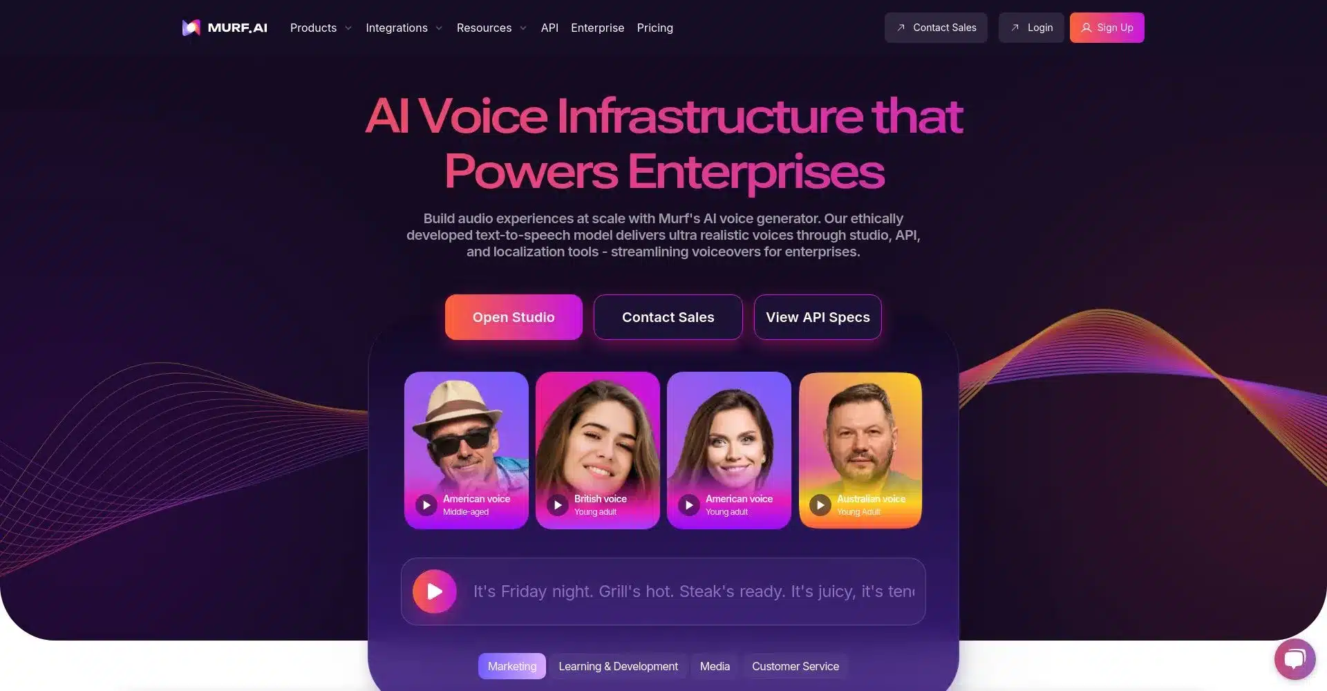 PƔgina principal de Murf.ai mostrando opciones de voces AI