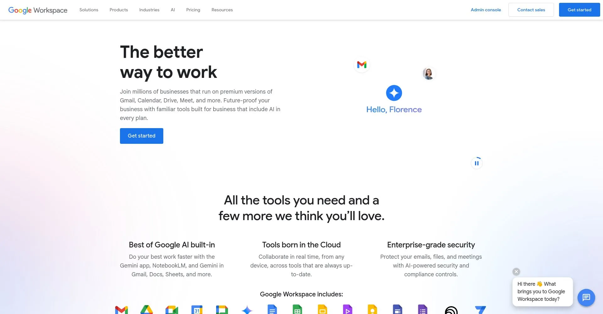 PĆ”gina de inicio de Google Workspace mostrando caracterĆsticas clave